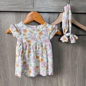 Milkberry Floral Dress Set Baby 0-3M Mint Pink Bamboo Retro Boho Cottagecore